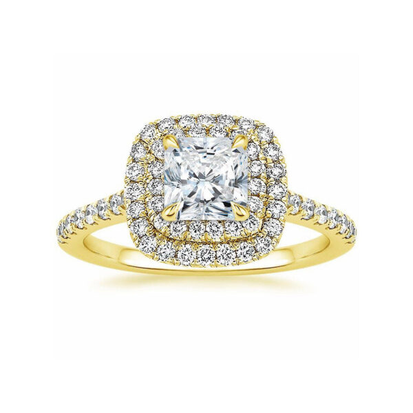 Louise Princess Diamond Double Halo Engagement Ring Yellow Gold