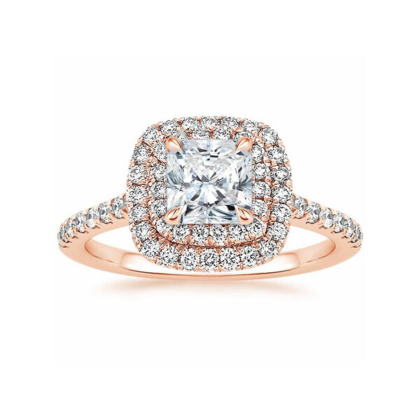 Louise Radiant Diamond Double Halo Engagement Ring Pink Gold