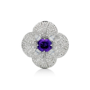 Natural Purple Sspphire and Diamond Flower Ring