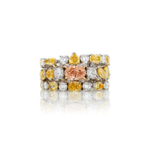 Rainbow white, golden yellow, orange and pink diamond ring