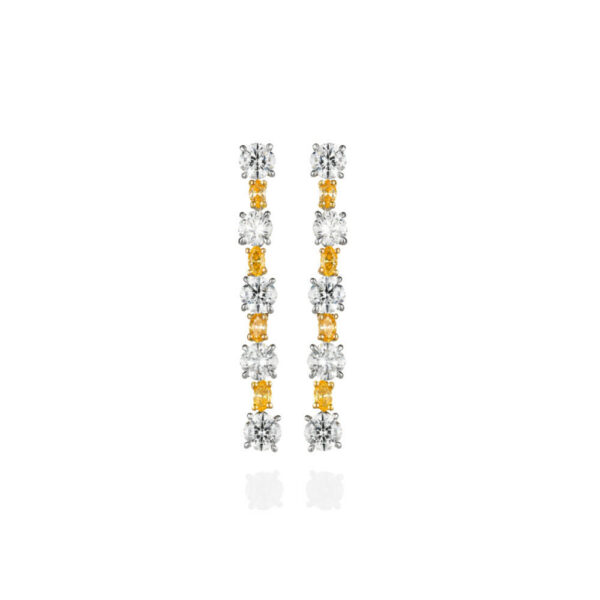 Tennis Orange and White Diamond Earrings