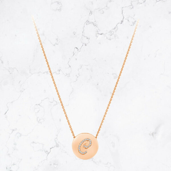 Diamond Initial Necklace Pink Gold