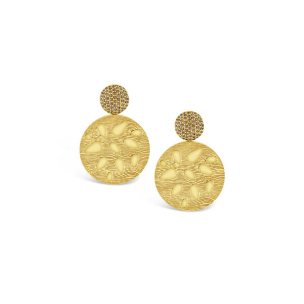 Champagne DIamond Brushed Gold Earrings