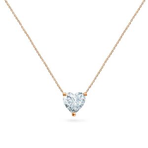 Heart Diamond Solitaire Necklace Pink Gold